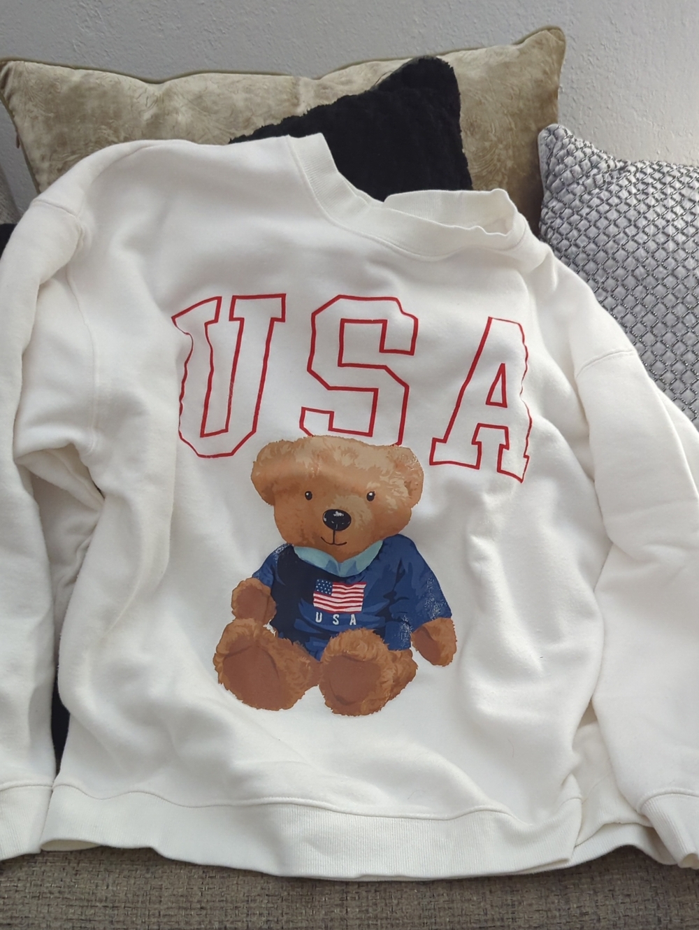 Grayson Threads White Crewneck with Teddy USA Graphic